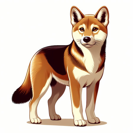 A charming cartoon-style illustration of a standing dog with a sleek coat and friendly expression.の素材