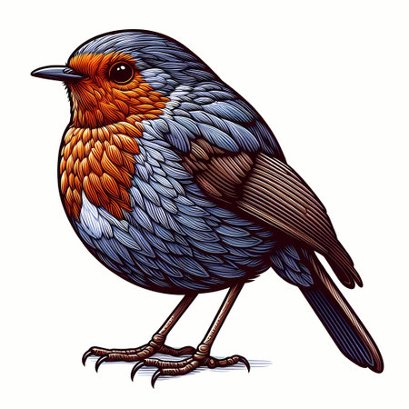 Colorful illustration of a bird with vibrant orange and blue feathers, showcasing intricate details.の素材