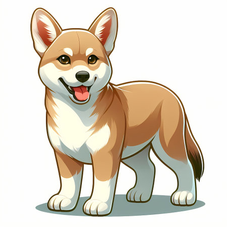Cute animated corgi with a joyful expression, showcasing its fluffy coat and playful demeanor.の素材