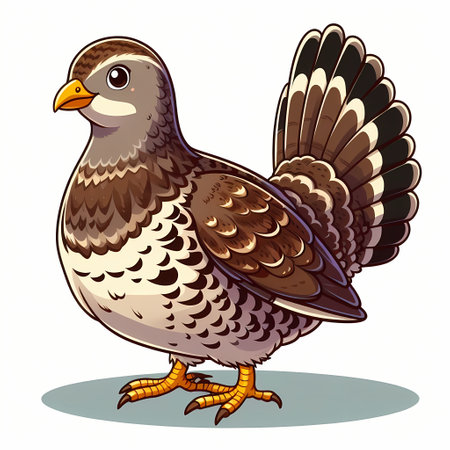 A colorful cartoon illustration of a bird with a patterned body and vibrant feathers.の素材