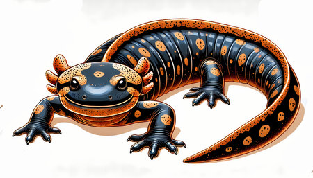 A vibrant illustration of a Chinese giant salamander, showcasing its unique spotted pattern.の素材
