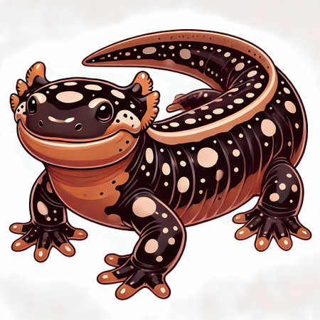 A colorful and stylized illustration of a Chinese giant salamander with distinct patterns.の素材