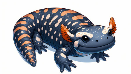 Illustration of a Chinese giant salamander with vibrant colors and unique features.の素材