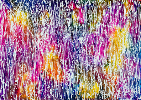 Bright colourful background texture with random vertical white lines. Original ink artwork on paper.の写真素材