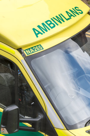 WREXHAM, UK - AUGUST 30, 2016: Detail of an empty cabin of a Welsh NHS emergency service ambulance.のeditorial素材