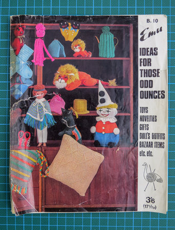 Wrexham, UK - May 31, 2018: Vintage Emu knitting and crochet pattern booklet for making toys and gifts from left over wool, from the 1960s. Cover showing some items that can be made.のeditorial素材
