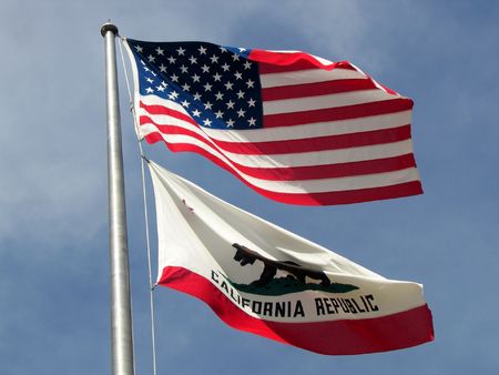 flags of USA and Californiaの写真素材
