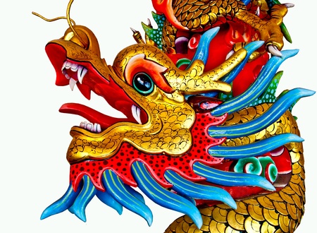 The Head of dragon status isolated on white backgropundの写真素材