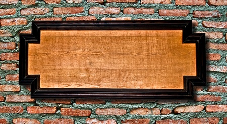 The Wood frame on brickwall backgroundの写真素材