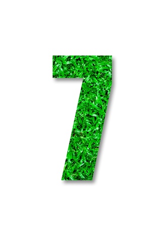 The Number of seven green grass isolated on white backgroundの写真素材