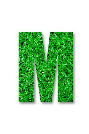 The Green grass alphabet of m isolated on white backgroundの写真素材