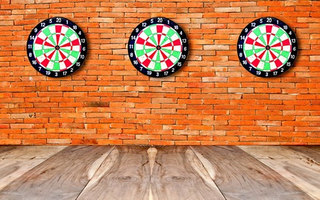 The Perspective view of old wood floor with old brickwallの写真素材