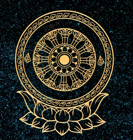 The Golden pattern of boundary marker temple on granite floorの写真素材