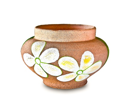 The Earthenware pot of flower pattern isolated on white backgroundの写真素材