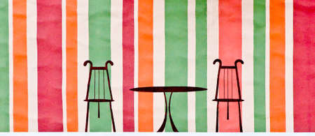 The Painting of  two chairs and table on wall backgroundの写真素材