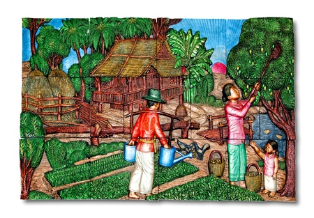 The Relief carving sandstone of family native thai style in countrysideのeditorial素材