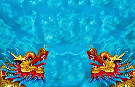 The Dragon status isolated on blue sky background