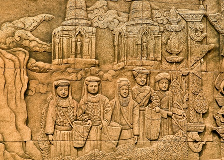 The Sculpture sandstone of hiltribe backgroundの写真素材