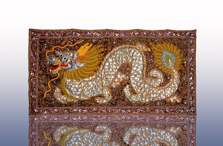 The Handmade woven fabrics of dragon in thaiの写真素材