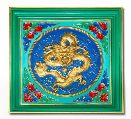 The Dragon craft and painting mixed isolated on white backgroundの写真素材