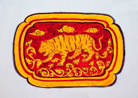 The 12 Thai zodiac painting on wall at wat phra thart Doi Suthep, chiang mai province, Thailand.の写真素材