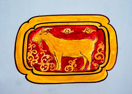 The 12 Thai zodiac painting on wall at wat phra thart Doi Suthep, chiang mai province, Thailand.の写真素材