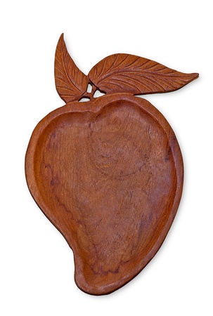 The Carving wooden tray of mango isolated on white backgroundの写真素材