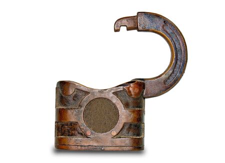 The Old rusted  padlock isolated on white backgroundの写真素材