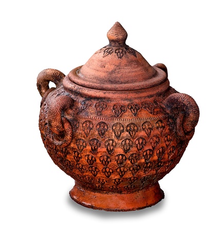 The Old earthenware pot isolated on white backgroundの写真素材