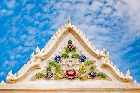 The Beautiful front of  pavilion in temple on blue sky background