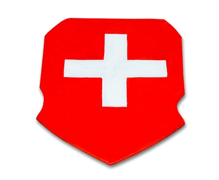 The Switzerland flag on wooden isolated on white backgroundの写真素材