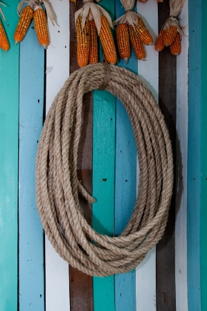 The Rope on wooden wallの写真素材