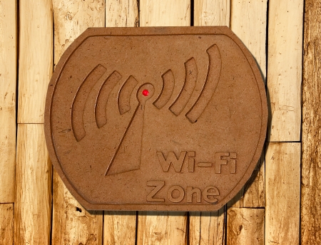 The Sign of wi-fi zone on wood backgroundの写真素材