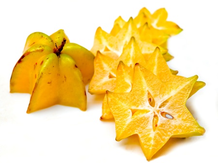 Closeup starfruit isolated on white backgroundの写真素材