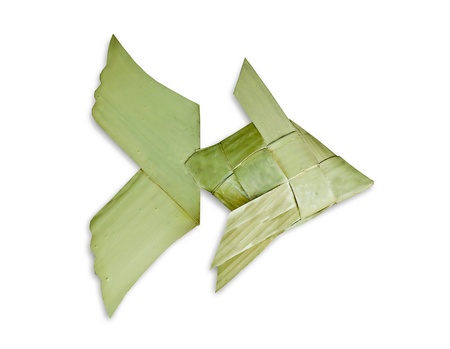 The Shape ornament fish made of palm leaf isolated on white backgroundの写真素材