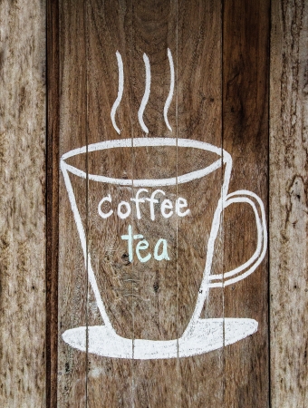 Sketch chalk cup of coffee and tea on wood wの写真素材
