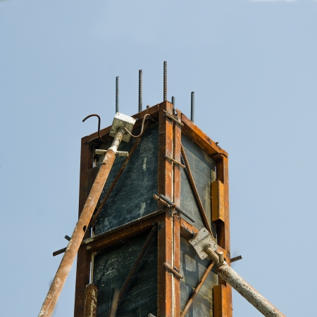 Casting concrete pole on site constructionの写真素材