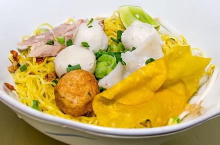 Egg noodle with fish ballの写真素材
