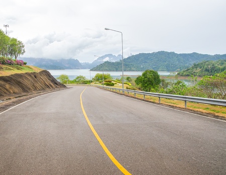 Road curve on damの写真素材