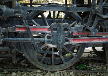 Old steam locomotive wheel and coupling rods