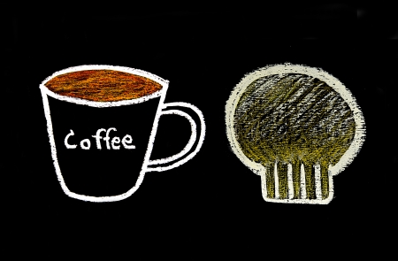 Sketch chalk of bread and coffee on blackboardの写真素材