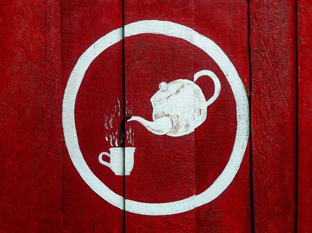 Painting sign hot coffee  on wood wallの写真素材