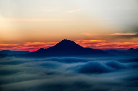 Sunrise on mountainの写真素材
