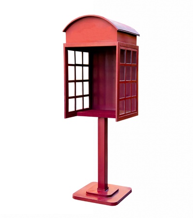 Red telephone box  isolated on white backgroundの写真素材