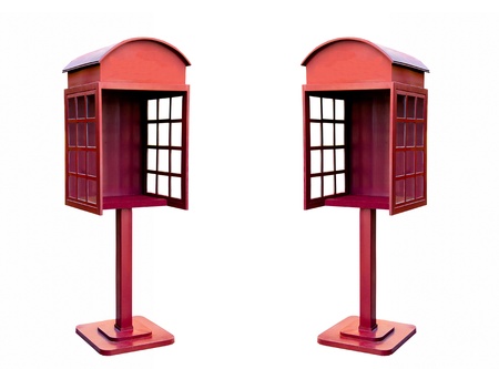 Red telephone box  isolated on white backgroundの写真素材