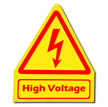 The Sign of danger of electricity from high voltage isolated on white backgroundの写真素材