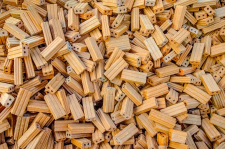 Group of red bricks on construction siteの写真素材