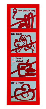 Sign of no food and  drink and no pet and no photo and no smoking isolated on white backgroundの写真素材
