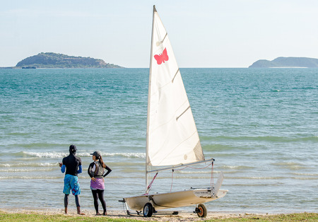 Chonburi, Thailand- APRIL 26, 2014:  Sailboat on sea in Sattahip Naval Base ,Thailandのeditorial素材