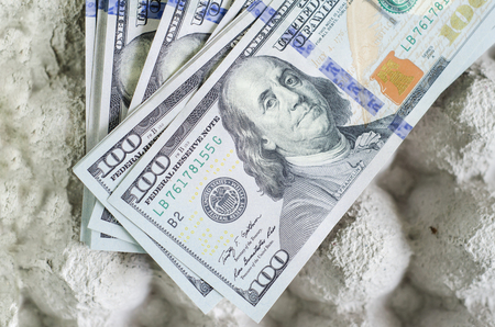 Stack of one hundred dollar billsの写真素材
